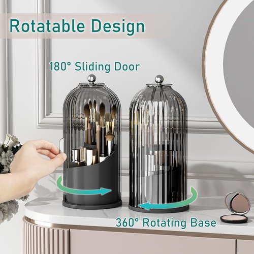 GAXmi Makeup Brush Holder - 360° Rotating Waterproof Organizer for Beauty Brushes | Black-Grey