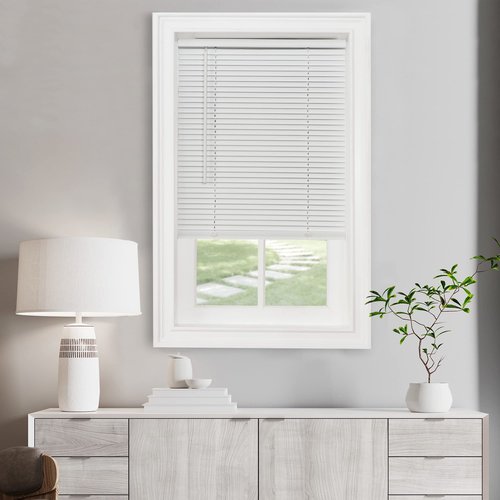 Cordless Light Filtering Mini Blind - 36 Inch Width, 48 Inch Length, 1" Slat Size - Pearl White - Cordless GII Morningstar Horizontal Windows Blinds for Interior by Achim Home Decor