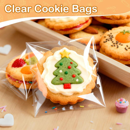 PigPotParty Cookie Bags 4''x 6", 100 Pcs Self Sealing Cellophane Treat Bags, Small Clear Plastic Goodie Bag for Gift, Snack, Party Favor, Candy