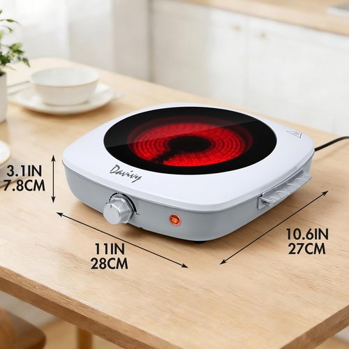 Davivy Electric Hot Plate - 1200W Portable Cooktop with Scratch-Resistant Ceramic Glass | Lightweight 3.1lbs, Perfect for Travel & Dorms