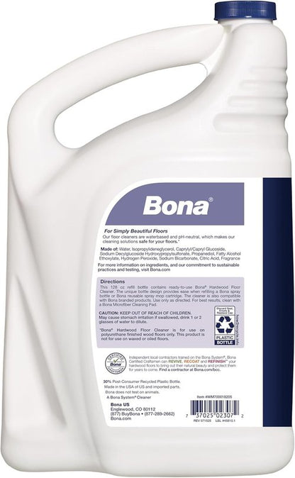 Bona Hardwood Floor Cleaner Refill - 128 Fl Oz - Lavender Thyme Scent | Residue-Free Solution for Wood Floors