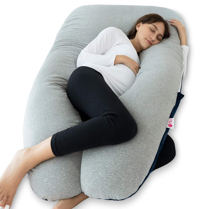 Meiz Pregnancy Pillow - Full Body Cooling Pillow with Reversible Jersey & Velvet Covers | Blue & Grey