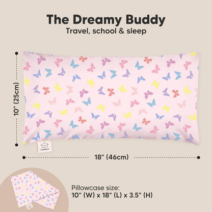 My Little Dreamy Toddler Pillow - Organic Cotton Travel Bed Pillow with Case, Soft & Breathable, 10x18 Inches, Ages 2-5 (Flutter)