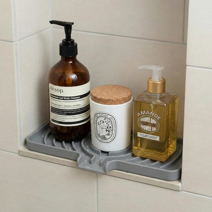Skiennix Silicone Sponge Holder - Self-Draining Kitchen Sink Caddy | Gray, 10"x4" Soap Tray