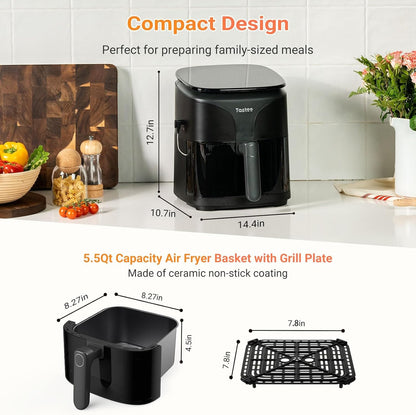 Tastee Ceramic Air Fryer - 8-in-1 Compact 5.5QT Digital Airfryer with Smart Probe & 24 Cooking Presets