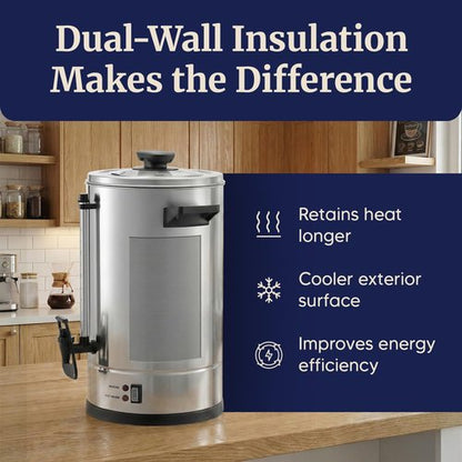 Elite Gourmet 100-Cup Coffee Urn & Hot Water Boiler - Dual-Wall Insulated, Dripless Faucet, Stainless Steel