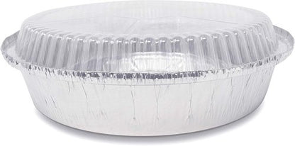 Fig & Leaf Premium 9-Inch Round Foil Pans - Heavy Duty Disposable Aluminum with Plastic Dome Lids | 45 Pack