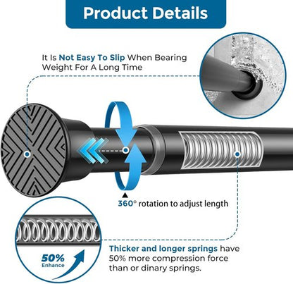 AIZESI Tension Rod - Adjustable 24 to 46 Inch Black Curtain Rod | No Drilling for Windows & Doorways