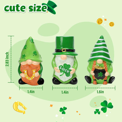 St. Patrick's Day Gnome Decorations - 3Pcs Lucky Resin Ornaments for Tiered Tray | Home Decor