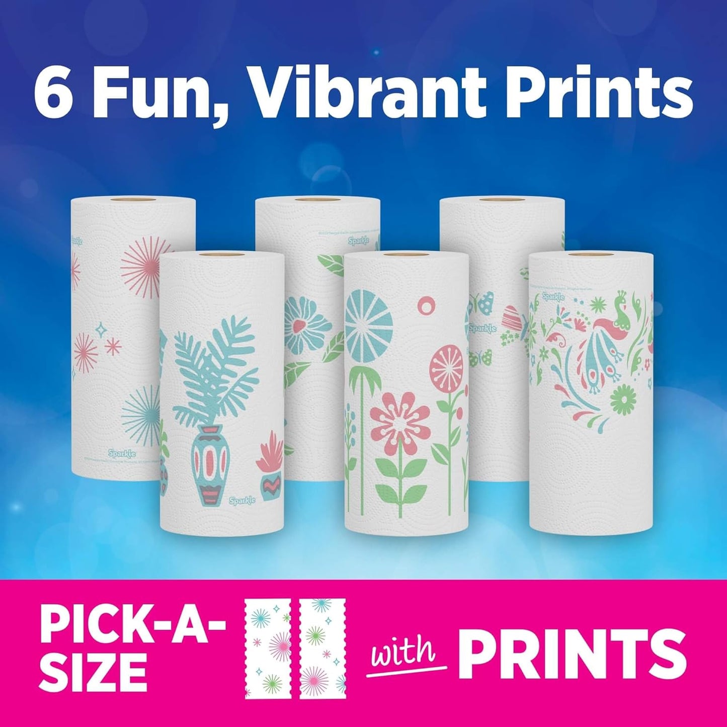 Sparkle Paper Towels - Pick-A-Size, Strong 2-Ply, Spirited Prints | 2 Double Rolls for Kitchen Cleanup