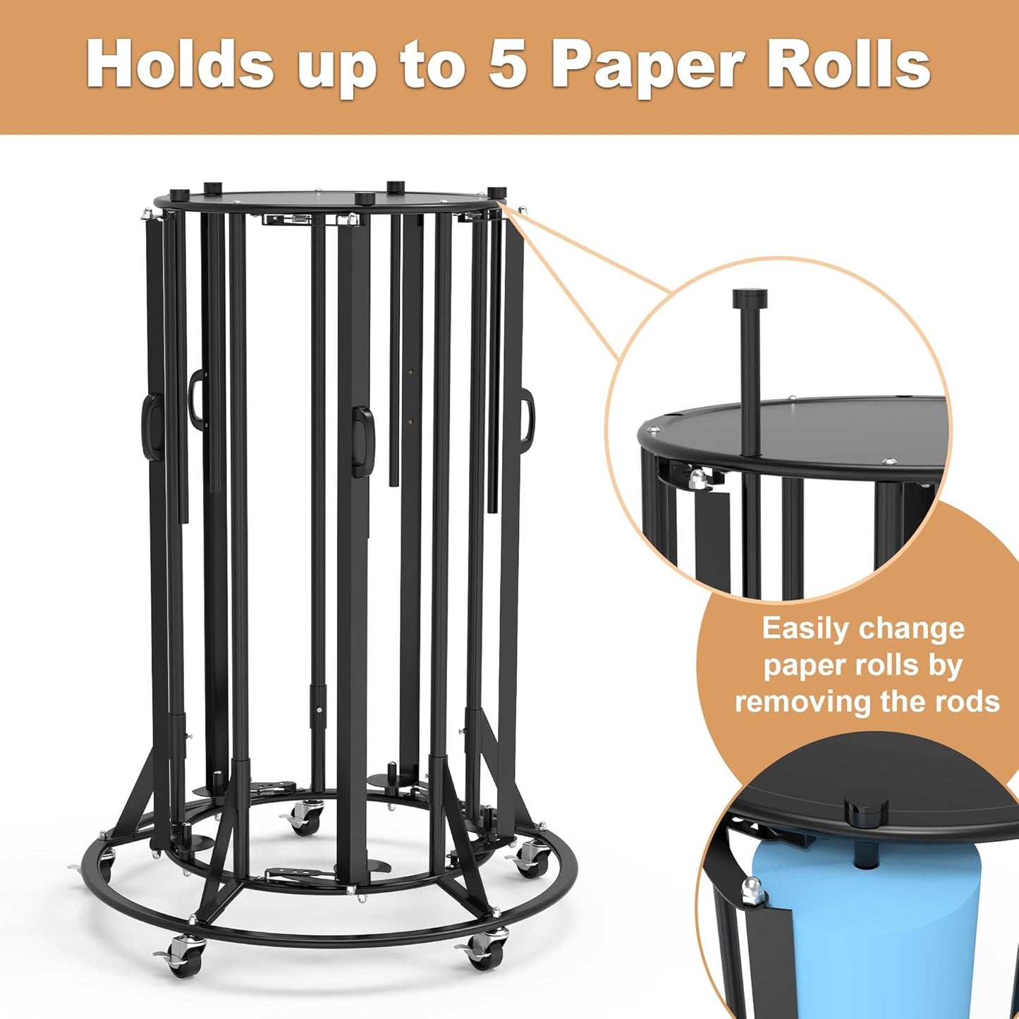 Skiennix Paper Roll Dispenser Rack - Heavy Duty Mobile Steel Holder for Up to 36" Rolls | Ideal for Crafts, Gifts & Art