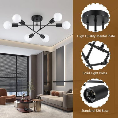Ceiling Light Fixture, 6-Light Ceiling Light Chandelier, Modern Dinning Room Light Fixture, Sputnik Light Fixtures Ceiling Mount, Ceiling Light Fixtures Semi Flush Mount Light Fixture for Living Room