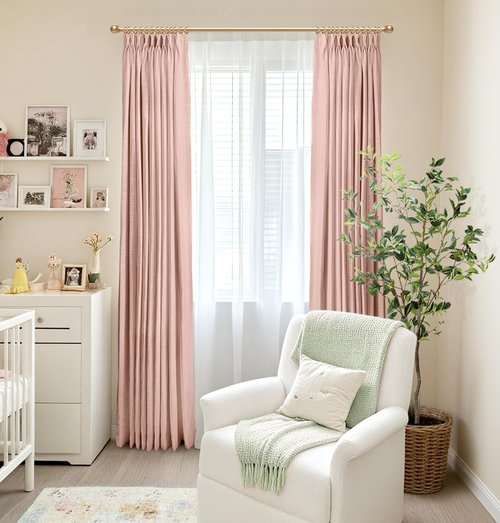 100% Blackout Shield Linen Look Textured Pinch Pleated Curtains Blackout Drapes 96 Inch Long 2 Panels Set, Faux Linen Blackout Curtains for Bedroom & Living Room, 40" W x 96" L, Blush Pink