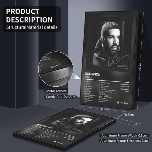 Anslivle 3-Piece Framed Canvas Drake Album Cover Posters, Black, 16x24 inches, Contemporary Music Wall Art for Living Room, Bedroom, Home Office