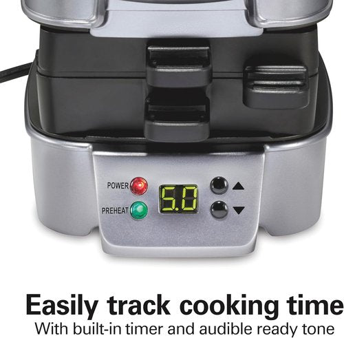 Hamilton Beach Sandwich Stacker - Customizable Hot Sandwich Maker with Built-In Timer | Non-Stick, Compact Design, Silver