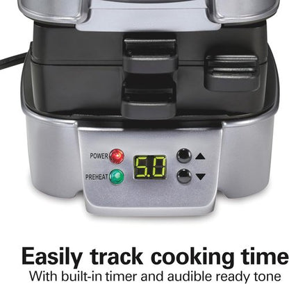 Hamilton Beach Sandwich Stacker - Customizable Hot Sandwich Maker with Built-In Timer | Non-Stick, Compact Design, Silver
