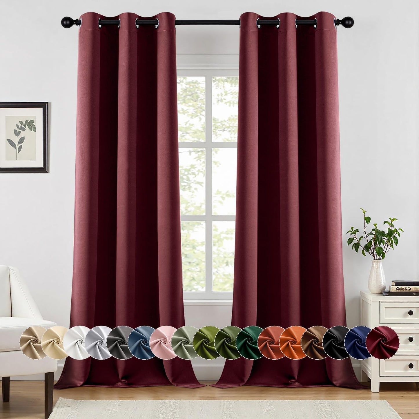 MIULEE Burgundy Red Blackout Curtains - 96-Inch Thermal Insulated Drapes for Bedroom & Living Room | Noise-Reducing Grommet Top