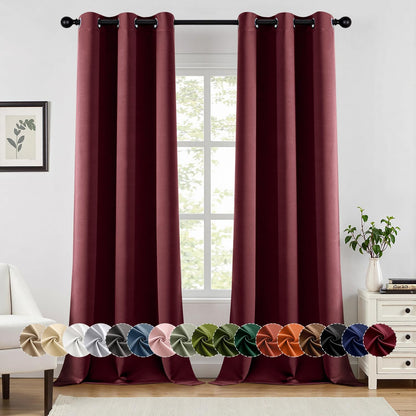 MIULEE Burgundy Red Blackout Curtains - 96-Inch Thermal Insulated Drapes for Bedroom & Living Room | Noise-Reducing Grommet Top