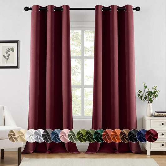 MIULEE Burgundy Red Blackout Curtains - 96-Inch Thermal Insulated Drapes for Bedroom & Living Room | Noise-Reducing Grommet Top