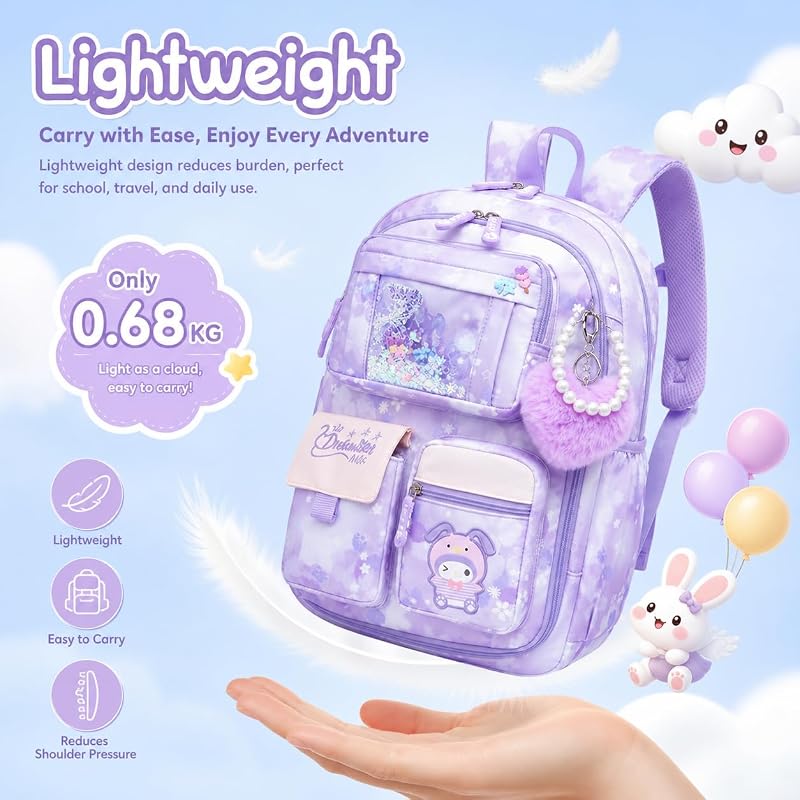 5Pcs Cute Backpack Set for Girls - 17in Gradient Pink School Bag with Lunch Box (Variation: Pink)
