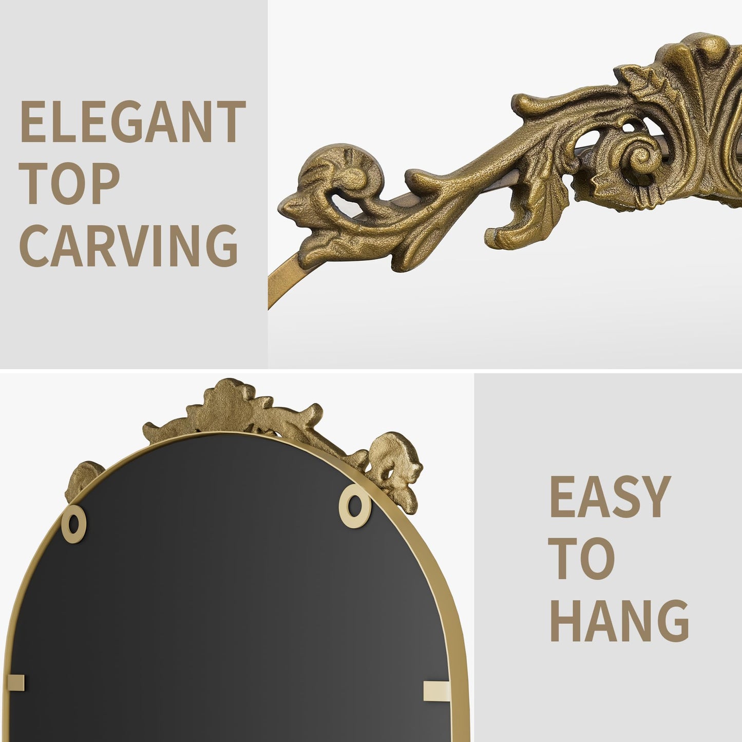 PAIHOME Arched Mirror, 24x36 Inch Antique Mirror Vanity Gold Wall Decor Mirror Metal Frame Wall Mounted Mirror for Home Entryway Leaning