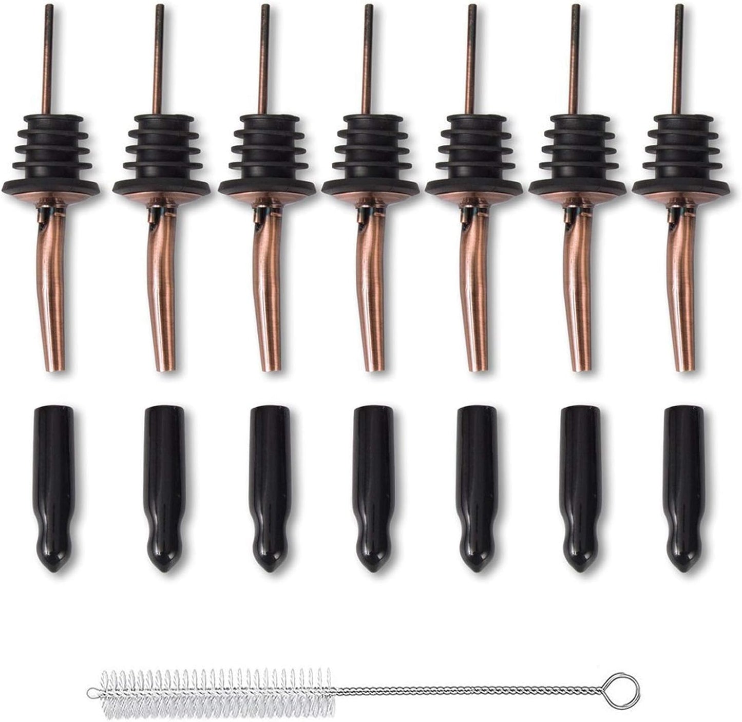 Stainless Steel Copper Liquor Pour Spouts Set - Tapered Speed Pours Nozzles with Rubber Dust Caps | Pourers For Alcohol, Olive Oil & Liquor Bottles | Bartender Accessories for Bar & Home Use