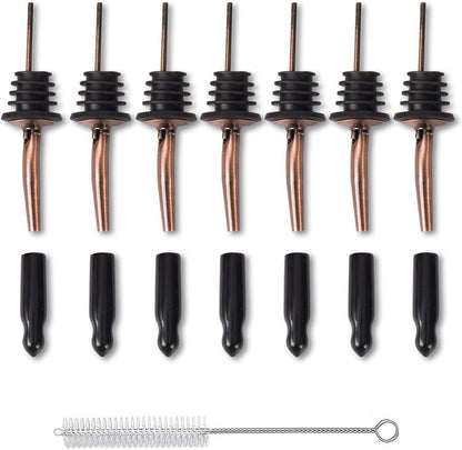 Stainless Steel Copper Liquor Pour Spouts Set - Tapered Speed Pours Nozzles with Rubber Dust Caps | Pourers For Alcohol, Olive Oil & Liquor Bottles | Bartender Accessories for Bar & Home Use