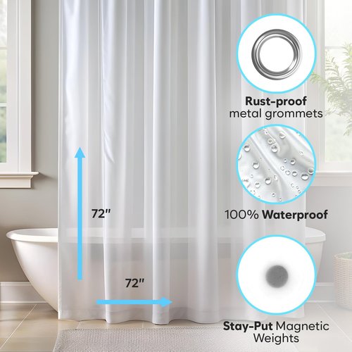 ZENO Clear Shower Curtain Liner – 72" x 72" Premium PEVA Liner with Rustproof Grommets & 3 Magnets – Waterproof, Lightweight Bathroom Curtain Set