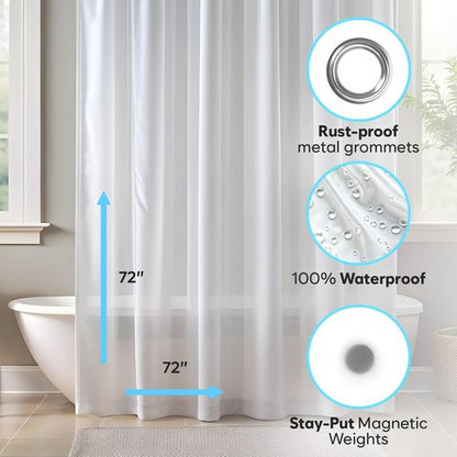 ZENO Clear Shower Curtain Liner – 72" x 72" Premium PEVA Liner with Rustproof Grommets & 3 Magnets – Waterproof, Lightweight Bathroom Curtain Set