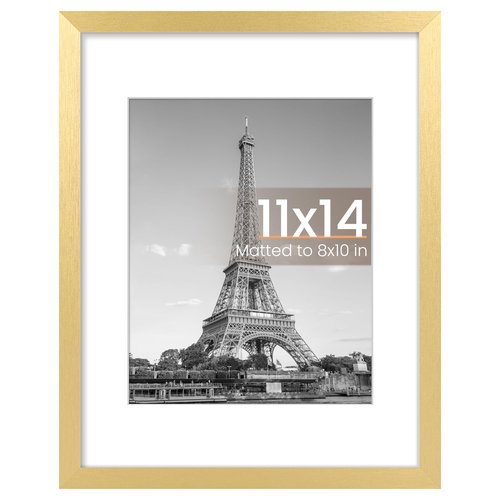 upsimples 11x14 Picture Frame, Display Pictures 8x10 with Mat or 11x14 Without Mat, Wall Hanging Photo Frame, Gold, 1 Pack