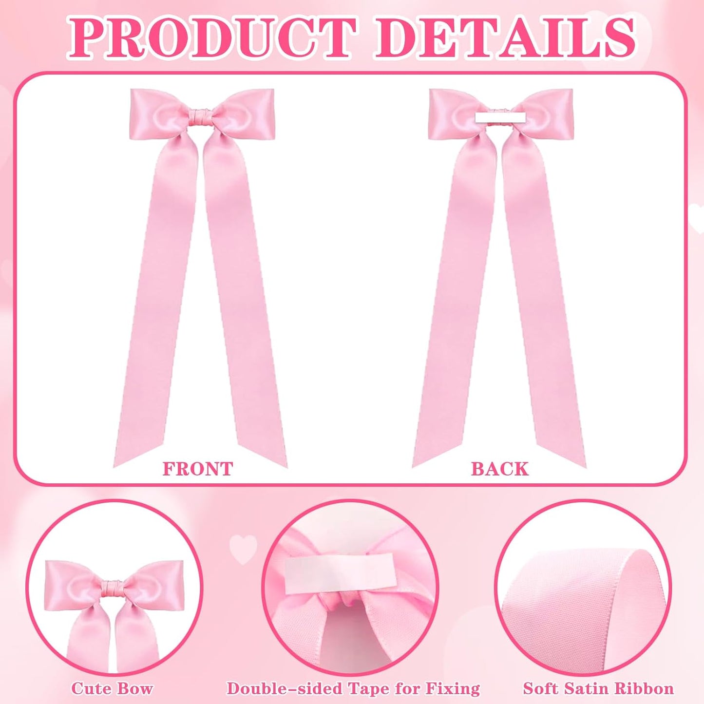 Skiennix 24-Piece Large Pink Candlestick Decoration Set - Self-Adhesive Gift Wrapping Bows | 13 Inches