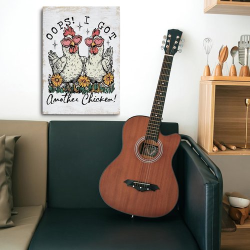 Funny Farm Animal | Chicken Decor Canvas Wall Art - Cute Floral Hen Framed Print for Home & Kitchen, 11.4x15 IN