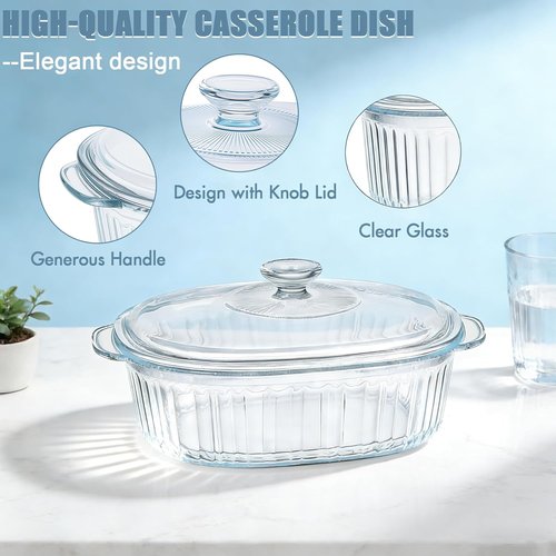 Glass Baking Dishes by [Brand Name] - Casserole Dish Set with Lid | 1.9 Qt & 3 Qt for Lasagna and Leftovers