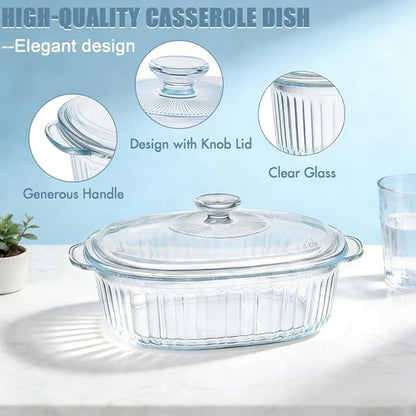 Glass Baking Dishes by [Brand Name] - Casserole Dish Set with Lid | 1.9 Qt & 3 Qt for Lasagna and Leftovers