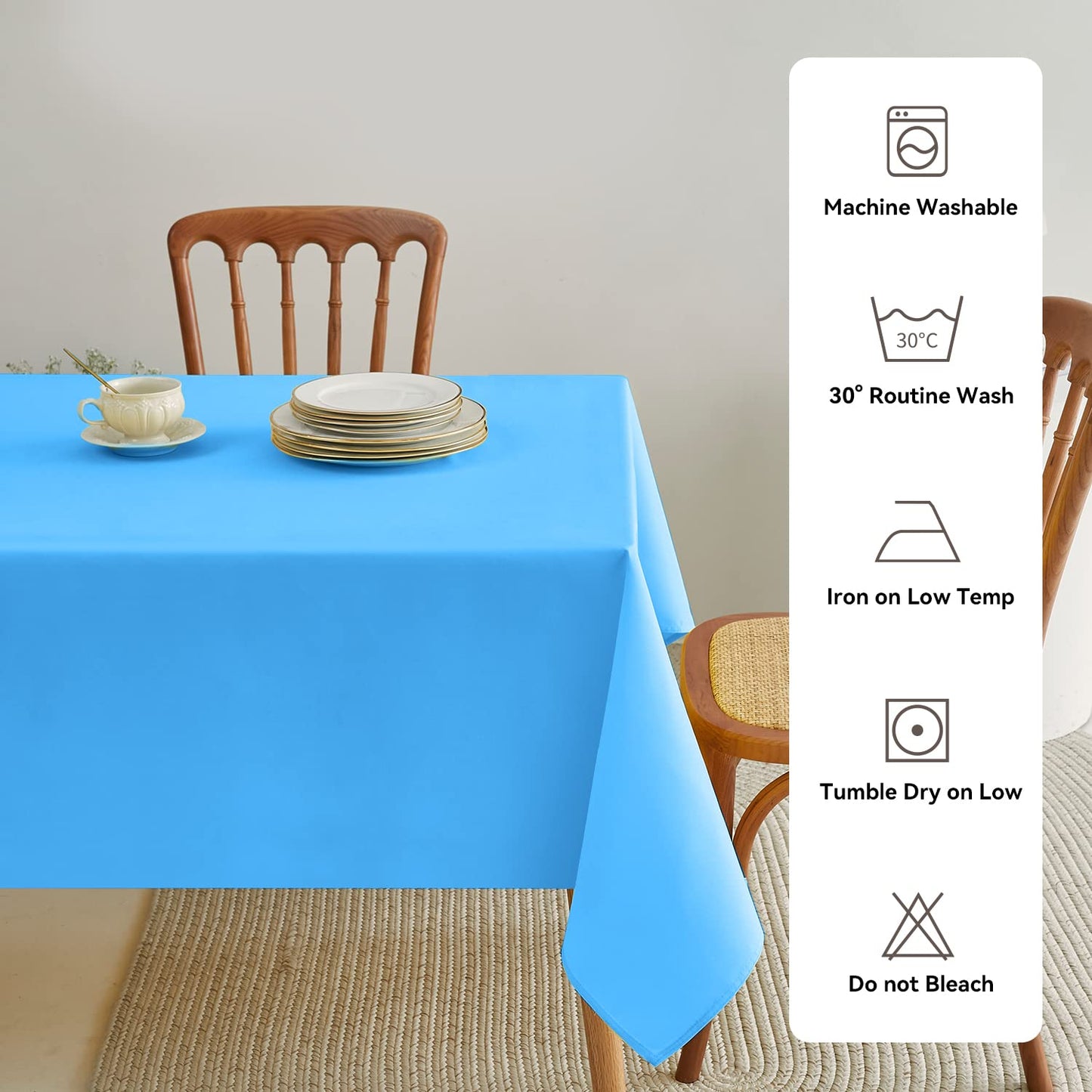 Romanstile Rectangle Tablecloth - Waterproof and Wrinkle Resistant Washable Polyester Table Cloth for Kitchen Dining/Party/Wedding Indoor and Outdoor Use (60 x 84 inch, Sky Blue)