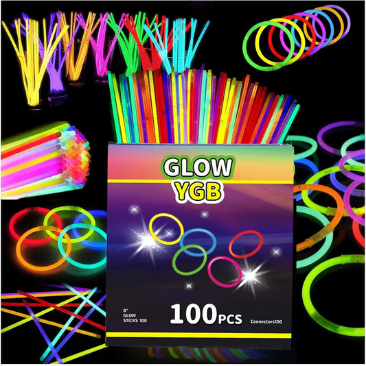 Skiennix Glow Sticks - 100PCS Bulk Party Pack for Halloween & Camping | 8” Glow Bracelets with Connectors