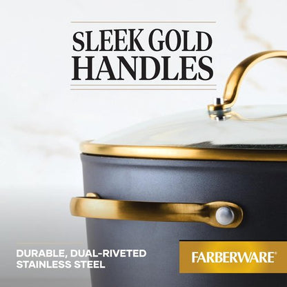 Farberware Forged Induction Ceramic Nonstick Stockpot - 6 Quart, Dishwasher Safe, Black & Gold