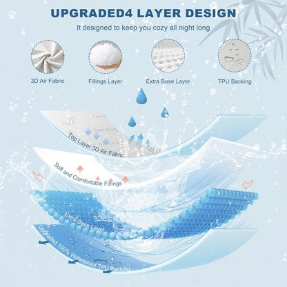 BEDLORE King Size Waterproof Mattress Protector - Soft Bamboo Viscose Fitted Cover | Breathable & Noiseless, Machine Washable (White)