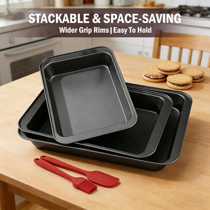Skiennix Nonstick Baking Sheet Pan Set - 3-Piece Stackable Bakeware, Rust & Warp Resistant, Easy Clean