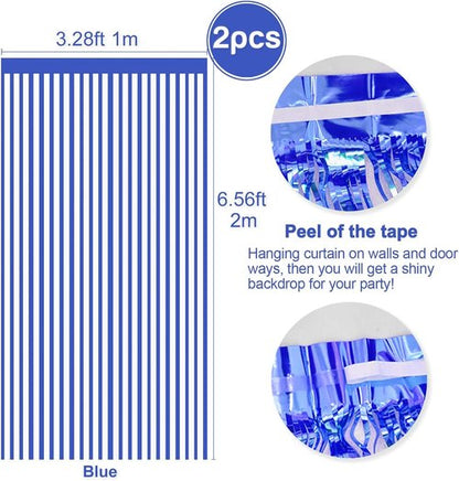 Blue Metallic Tinsel Foil Fringe Curtains by [Brand Name] - 3.28 ft x 6.56 ft Backdrop for Birthday & Wedding Decor