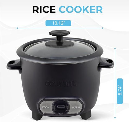 Courant Rice Cooker - 8-Cup Capacity, Removable Non-Stick Bowl, One-Touch Operation, Black