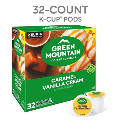Green Mountain Coffee Roasters Caramel Vanilla Cream - Flavored Light Roast K-Cup Pods | 32 Count