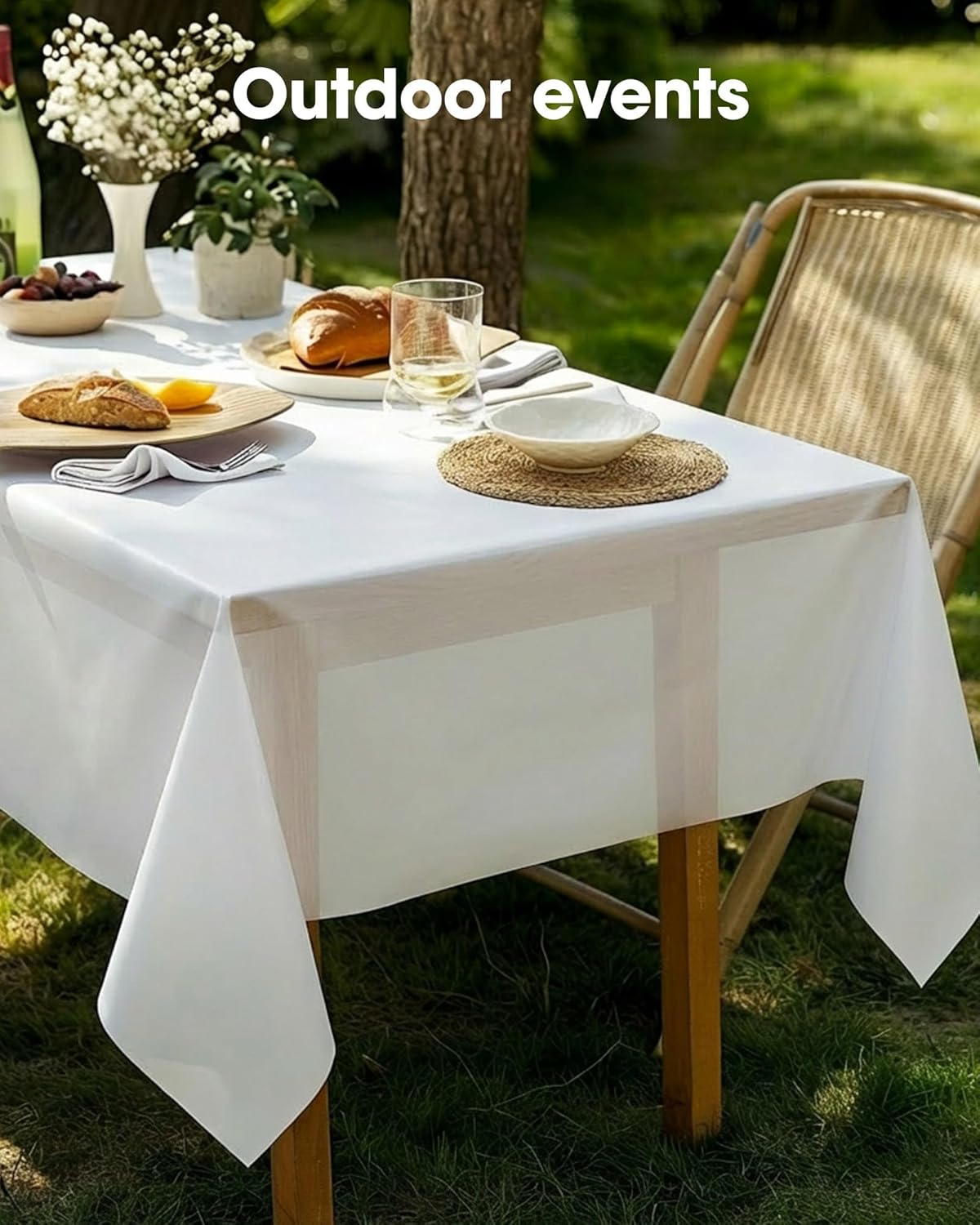 Pureegg Disposable Plastic Tablecloths - 10 Pack, 54 x 132 Inch, Sturdy & Leakproof for Parties, Weddings, Picnics | White