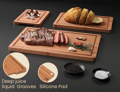 Bamboo Cutting Boards Set - Chopping Boards with Juice Groove for Kitchen Meal Prep | Set of 3