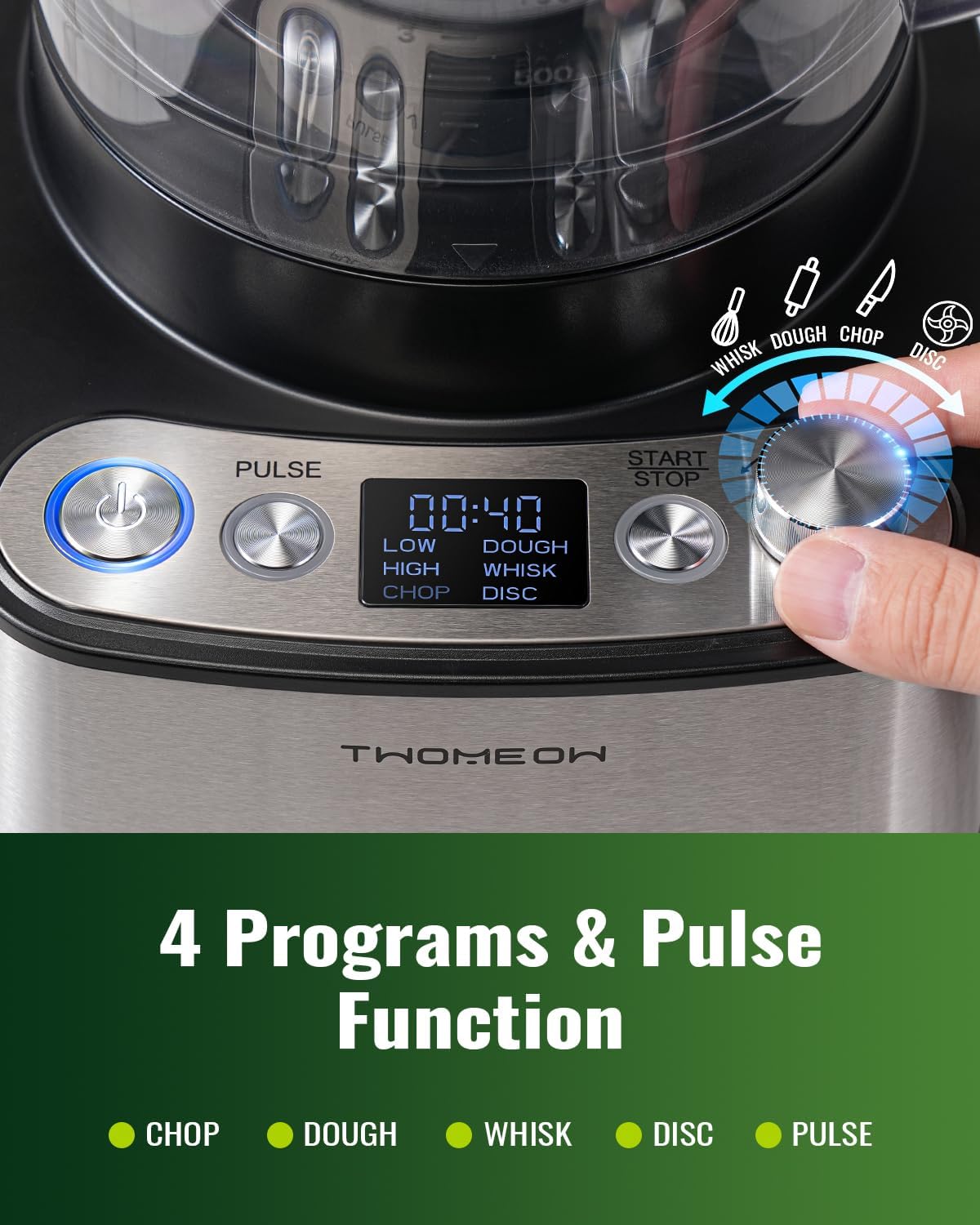 Skiennix Food Processor - 1000W Power, 12-Cup Capacity, 4 Programs for Slicing, Dicing & Pureeing