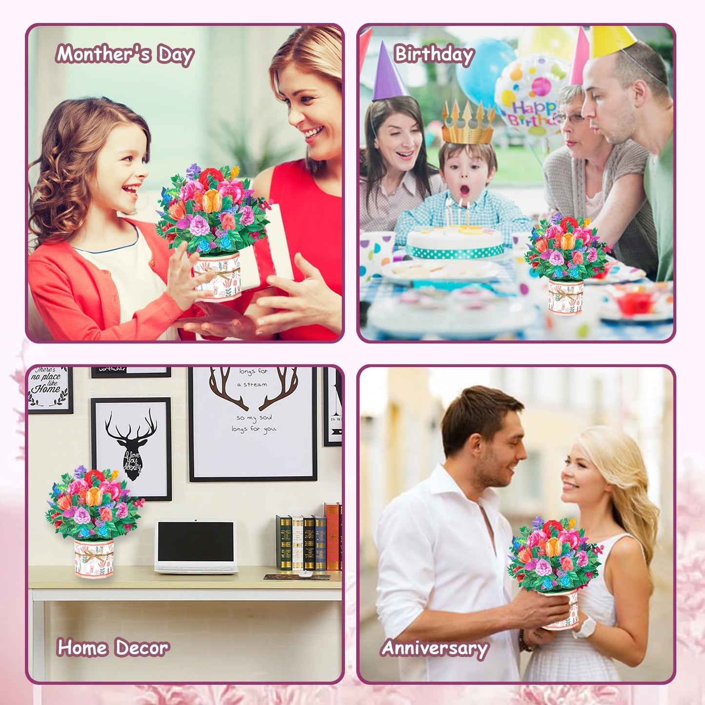 ROBBEAR 3D Rose Carnation Pop-Up Greeting Card - Handmade Flower Card with Envelopes for Any Occasion