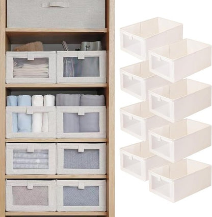 Linen Closet Organizers - 8 Pack Foldable Storage Bins with Clear Window for Clothing & Jeans