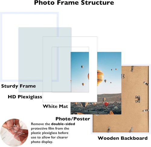 JCJMY 16x22 Picture Frame - Display 12x18 Photos with Mat or 16x22 Without - White Wall Hanging