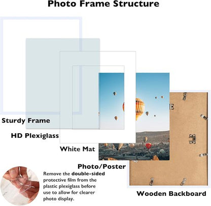 JCJMY 16x22 Picture Frame - Display 12x18 Photos with Mat or 16x22 Without - White Wall Hanging