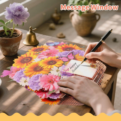 MZD8391 Birthday Cards - Musical Pop-Up Card with Lights | Sunflower & Butterfly Design, 10-Inch Size